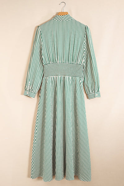 Stylish Women's Green Stripe Midi Dress - Flattering Summer Outfit with Trendy Design and Comfortable Fit