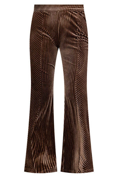 Stylish Women's Coffee Velvet Ribbed Flare Pants - Comfortable Fit for Chic Casual Looks and Everyday Wear