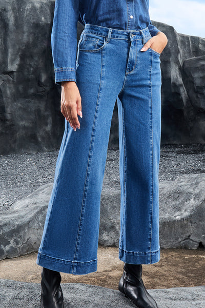 Chic High-Waisted Blue Jeans for Women - Slim Fit Denim for Effortless Everyday Style and Comfort