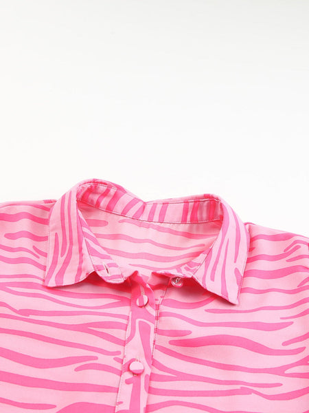Pink Zebra Print Blouse with Lantern Sleeves