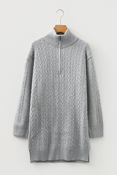 Chic Women's Soft Beige Cable Knit Sweater Dress - Casual Long Sleeve for Effortless Fall Fashion and Comfort