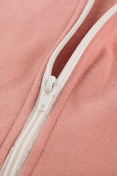 Women's Pink and Navy Faux Leather Moto Jacket with Zipper