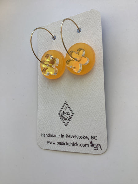 Acrylic Flower+Tangerine circle Dangle Earrings - Sick Chick (Revelstoke, BC)