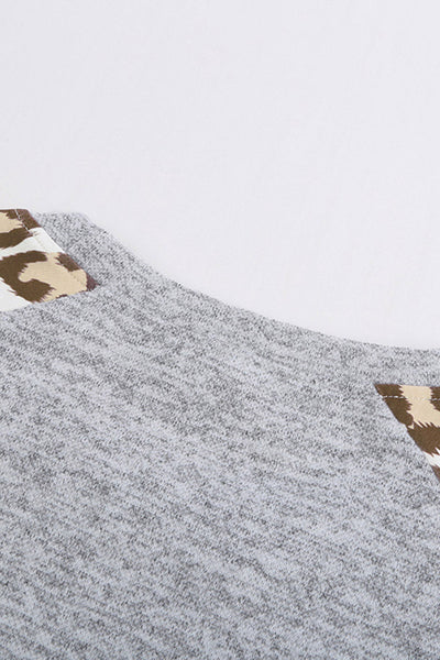 Women's Gray Melange Leopard Raglan Sleeve Top