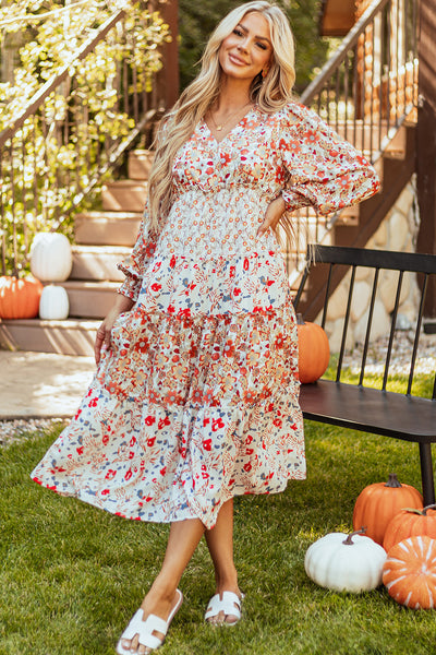 Elegant Floral Print Long Sleeve Dress for Women - Flattering Fit Perfect for Casual & Formal Events