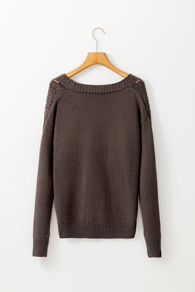 Chic Women's Dark Khaki Open Knit Cardigan Sweater - Cozy Drop Shoulder Design for Effortless Layering