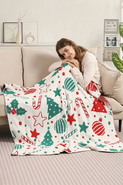 Women's Festive Sherpa Holiday Throw Blanket in Winter White