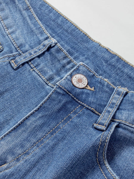 Ripped Fringed Denim Shorts Straight-breasted Pant