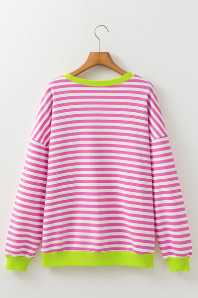 Women's Rose and Lime Striped Oversized Cotton Sweatshirt with practical styling and dependable silhouette control.