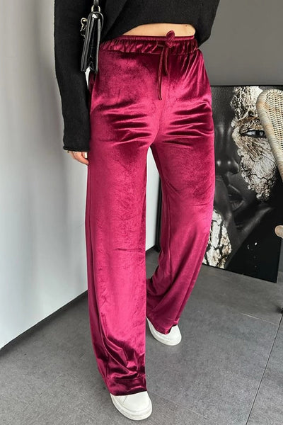 Women's Shiny Velvet High Waist Straight Leg Casual Pants in Pitaya Pink - Comfortable & Stylish for Everyday Fashion