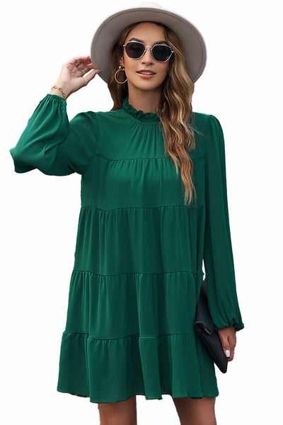 Women's Plus Size Round Neck Loose Casual Pleated Mini Dress