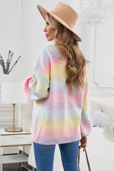 Soft Pastel Rainbow Striped Knit Oversized Cardigan with practical styling and dependable silhouette control.