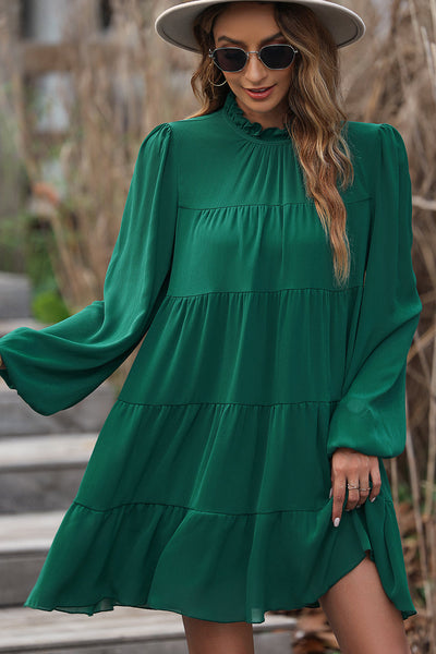 Women's Plus Size Round Neck Loose Casual Pleated Mini Dress