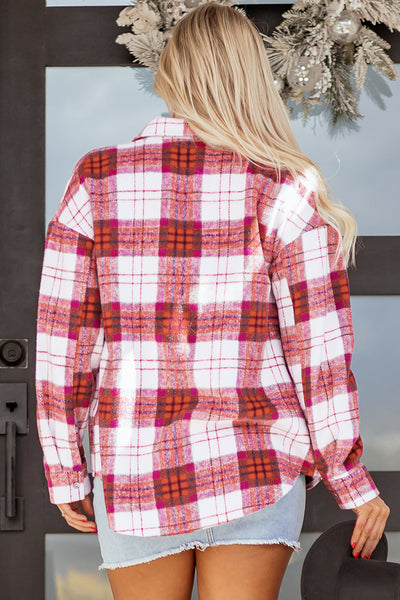 Women's Rose Plaid Flannel Shacket - Brushed Soft Fabric