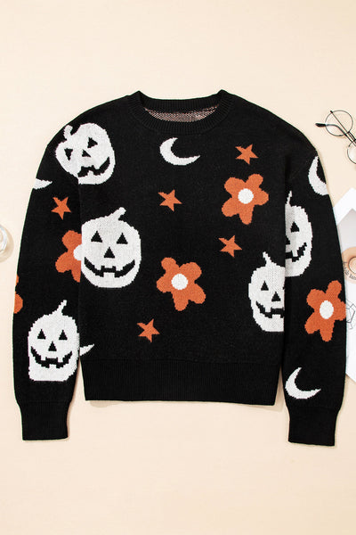 Cozy Women's Black Halloween Sweater - Spooky Knit Pullover for Fall and Winter Festivities, Perfect for Seasonal Style