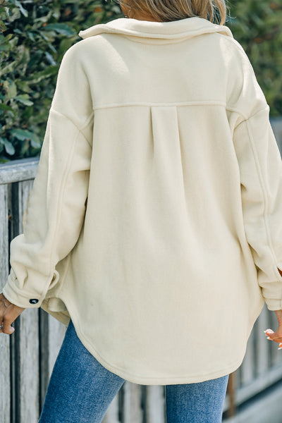 Stylish Beige Button-Up Shirt Jacket for Women - Versatile Layering Top with Turn Down Collar for All Seasons