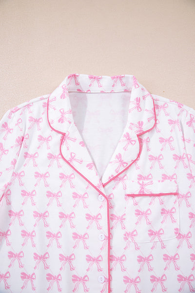 Cozy Women's Bow Print Cotton Pajama Set Stylish Sleepwear for Relaxed Nights and Comfortable Lounging