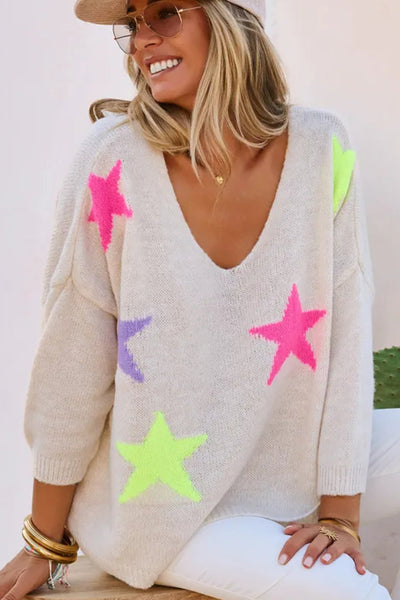 Chic Relaxed Fit White Knit Sweater for Women - Cozy Textured Design for Effortless Style and Comfort