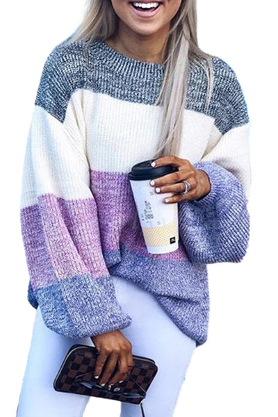 Women's Cozy Purple Long Sleeve Knitted Sweater for Women - Stylish Round Neck Top for Everyday Casual Wear made for easy styling and wardrobe