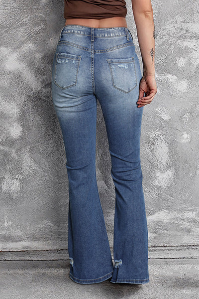 Women's High-Waisted Distressed Bootcut Flare Jeans