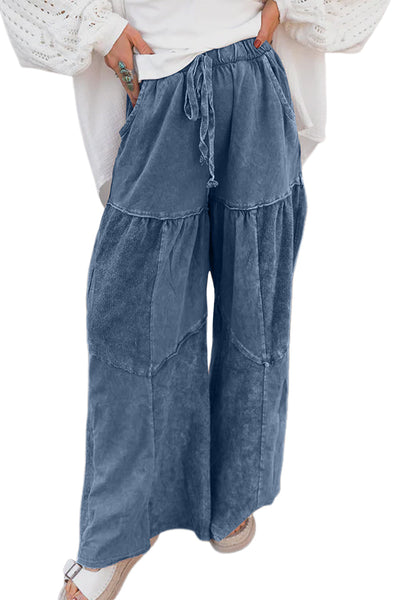 women's ashleigh blue tiered wide leg mineral wash pants made for easy styling and wardrobe coordination, with premium-like structure and finish. with
