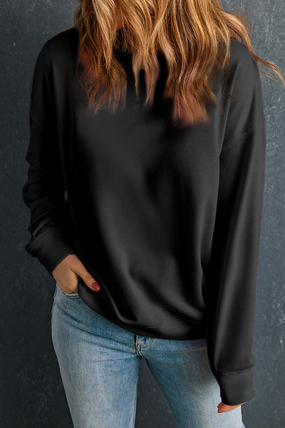 Women's Cozy Black Crewneck Pullover Sweatshirt - Casual, Comfortable Fit for Everyday Style and Relaxation