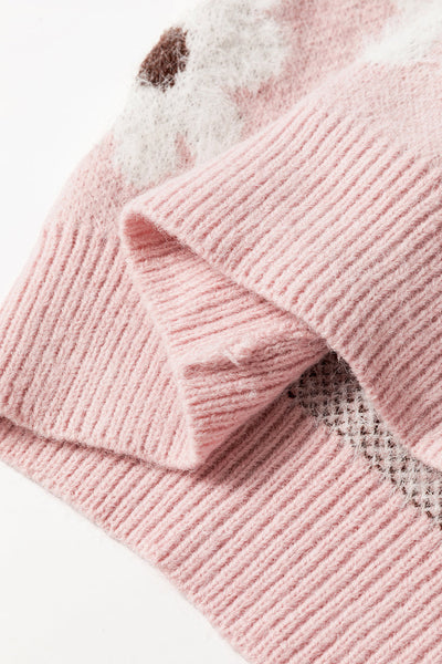 Cozy Women's Pink Floral Half Zip Sweater with Drop Shoulder - Trendy Casual Style for Spring and Summer Wear