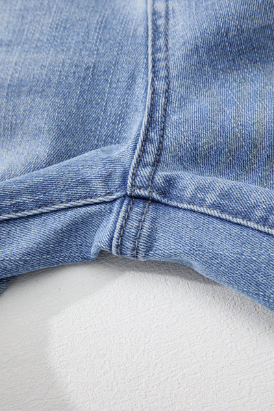 Trendy Women's Beau Blue High Waist Flared Jeans - Mineral Wash with Raw Hem for Casual Chic Look