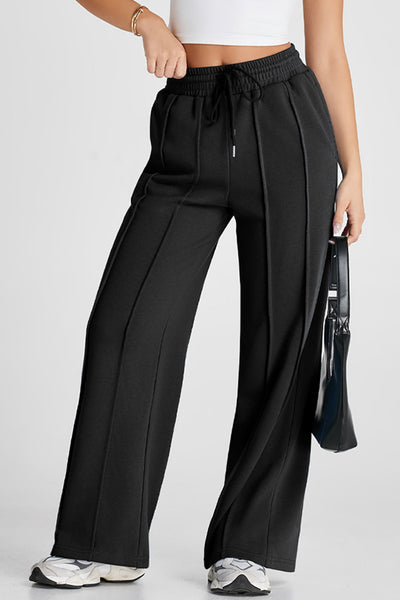 Women's Black High-Waist Wide-Leg Seamed Sweatpants
