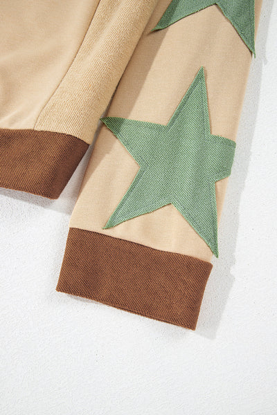 Cozy Women's Oversized Parchment Star Patchwork Sweatshirt with Exposed Seams Perfect for Everyday Casual Style