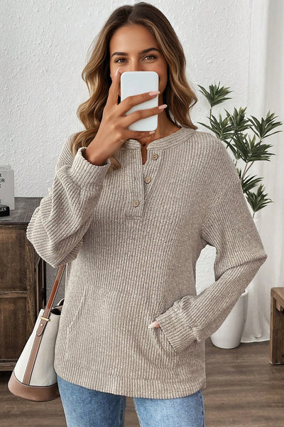 Women's Stylish Women's Long Sleeve Henley Knit Top in Soft Cotton - Casual Everyday Shirt for Effortless Chic Comfort