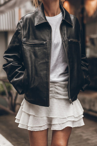 Trendy Women's Black Faux Leather Jacket with Zip Slits and Pockets for Effortless Street Style Fashion