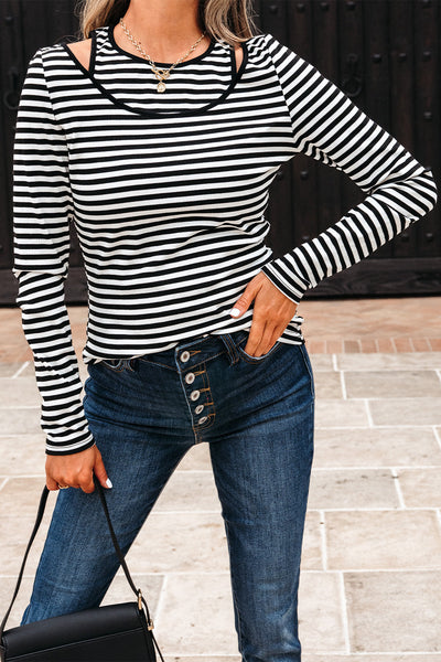 Chic Women's Striped Long Sleeve Top in Soft Fabric - Casual Everyday Style for Effortless Fashion in Trendy Colors
