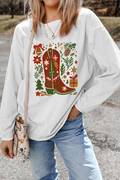 Women's Western Christmas Boot Fleece Sweatshirt