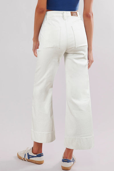 Women's High-Waist White Straight-Leg Cropped Cargo Jeans