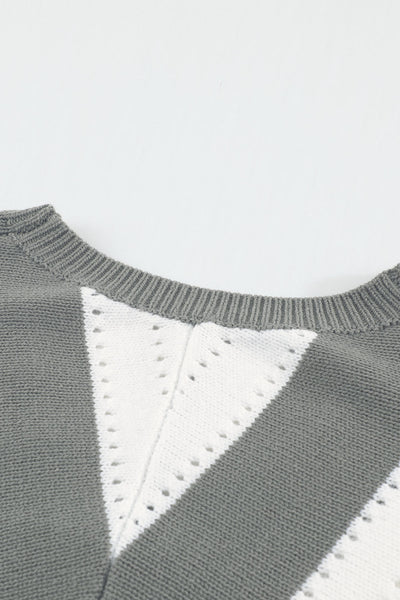 Zip-Up V-Neck Striped Sweater