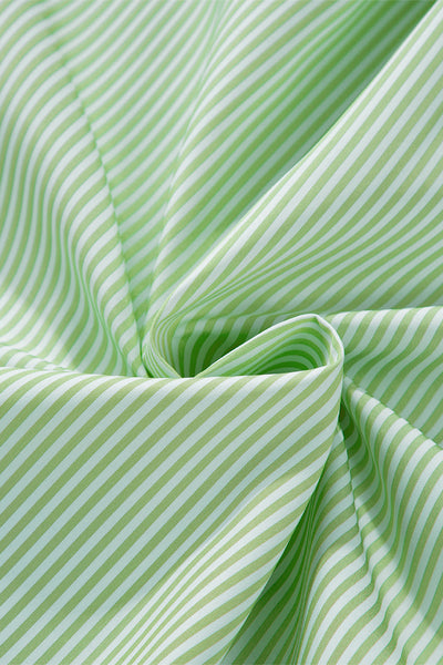 Women's Grass Green Pinstripe Button-Up with Smocked Cuffs