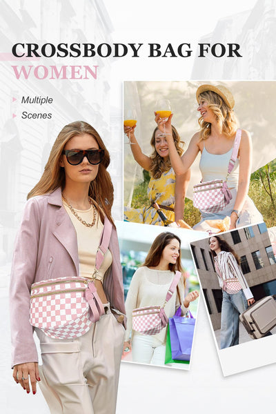 Women's Pink Checkered Waterproof Nylon Crossbody Sling Bag