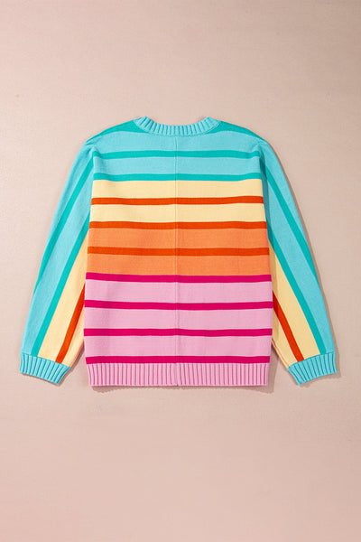 Cozy Women's Yellow Gradient Striped Ribbed Sweater - Loose Fit for Casual Chic Style