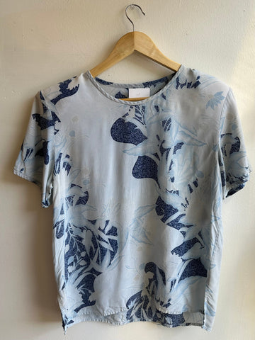 Vintage Soft Sky 100% Silk Tee | Indigo + Cream | Size Medium