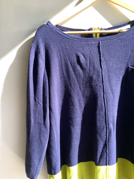 Vintage Navy & Lime Block Knit Sweater