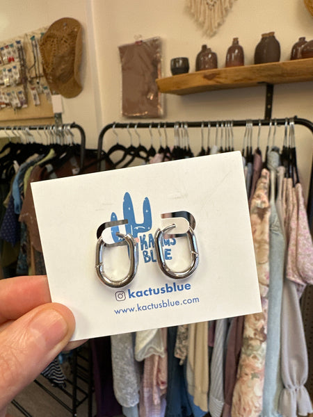 Kactus Blue Silver Oval Hoops