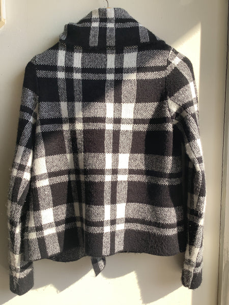 Vintage Black&White plaid wool blend Cardigan