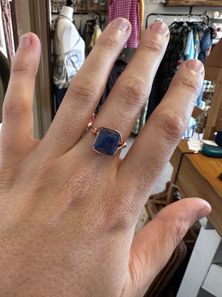 Copper Wire Lapis Lazuli Wisdom Ring