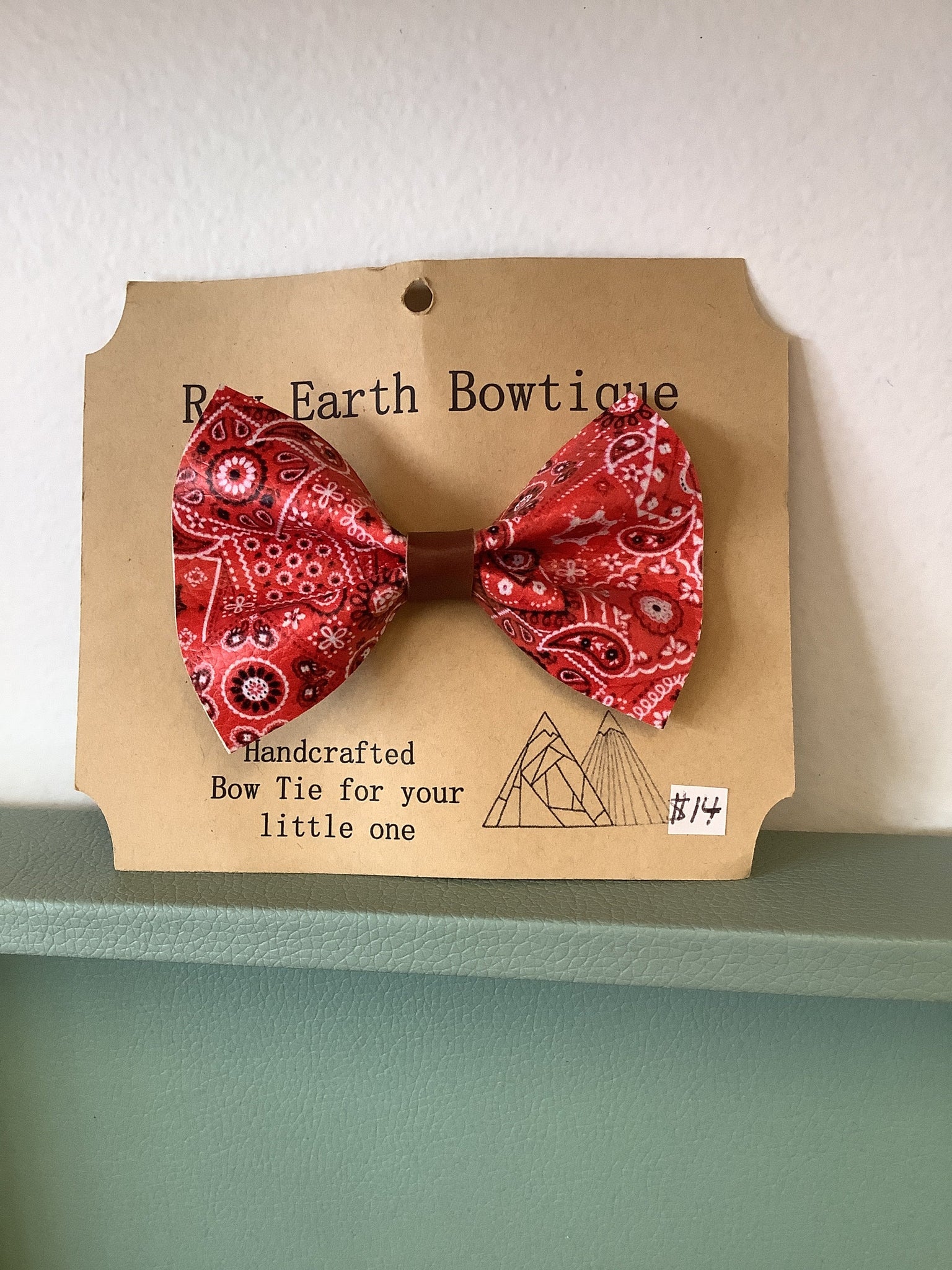 Raw Earth Bowtique Red Leather Paisley print bow tie