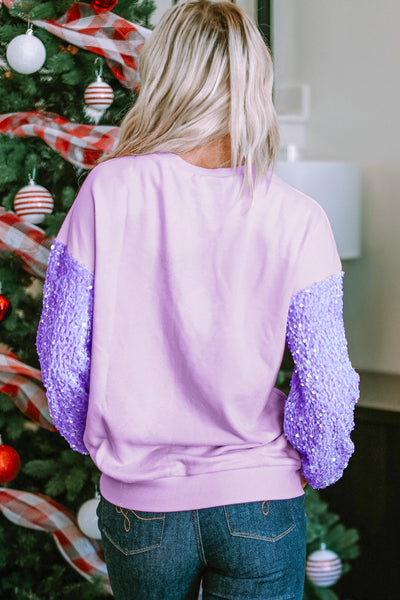 Chic Women's Orchid Petal Sequin Long Sleeve Pullover Top - Stylish Casual Wear for Effortless Elegance