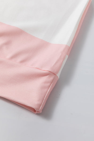 Women's Casual Chic Light Pink Colorblock Striped Long Sleeve Drop Shoulder Top for Effortless Everyday Style