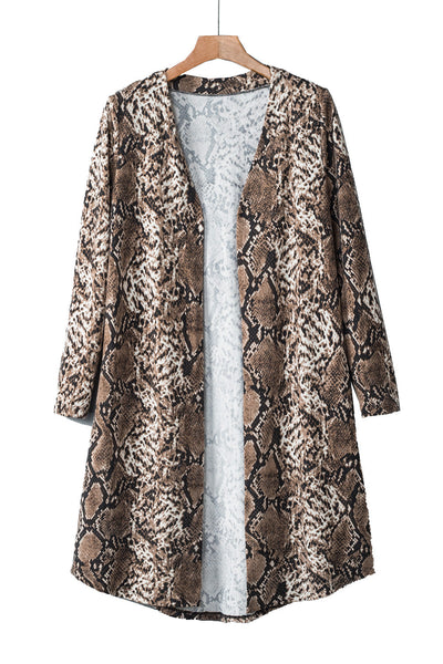 Women's Brown Snake Print Longline Slim Blazer with Lapel
