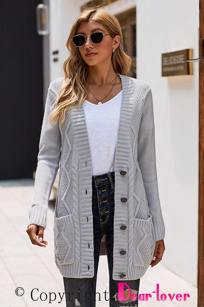 Cozy Gray Women's Cardigan with Button Closure and Front Pockets - Casual Knit Sweater for Effortless Everyday Style