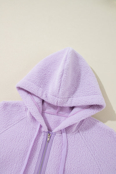 Cozy Women's Lavender Fuzzy Hoodie with Zipped Pockets and Drawstring for Casual Chic Comfort